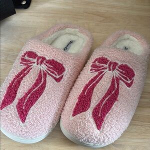Cozy Pink Bow Slippers